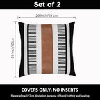 Decorative Striped Throw Pillow Cover 26x26 Inch Black White & Brown - Image 3