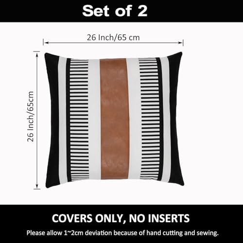 Decorative Striped Throw Pillow Cover 26x26 Inch Black White & Brown - Image 3