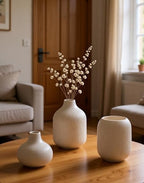 White Ceramic Vases for Decor, 3 Set Small Modern Minimalist Ribbed Vases Decorative for Table Shelf Decor Bookshelf Decoration Vase - Image 6