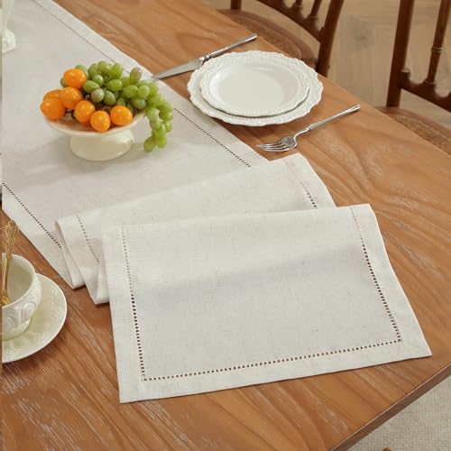 Linen Blend Table Runner – Handmade Hemstitch, Classic Style for Dresser, Dining by Zdolmy