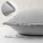 MIULEE Linen Fringe Decorative Euro Throw Pillow Covers Light Grey 24x24 - Image 3