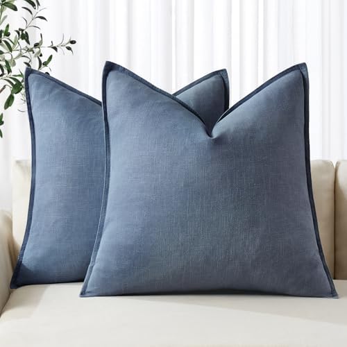 MIULEE Decorative Linen Euro Sham Pillow Covers 24x24 Inch Blue Ashes by MIULEE