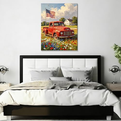 July 4th Patriotic Canvas Wall Art 4th of July USA Decorations American Flag and Old Red Truck Picture Wall Decor Independence Day Home Decor 24x32in - Image 5