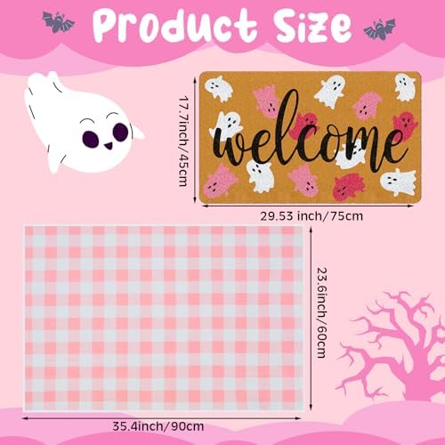 Tinideya 2 Pcs Pink Halloween Welcome Doormat 23x35 in Layered - Image 3