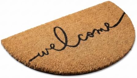 THEODORE MAGNUS Half-Moon Welcome Doormat | 100% Natural Coir | Modern Script, Anti-Slip Backing | Semicircle Outdoor Front Door Mat by TheodoreMagnus