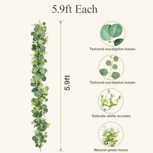 Faux Eucalyptus Garland 4 Pack, 5.9 Ft Each for Wedding Tables - Image 4