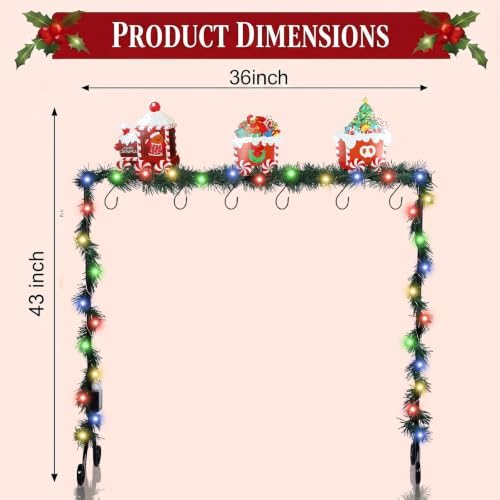Treela Christmas Metal Stocking Holder Stand Floor 6 Hooks,Gingerbread - Image 2