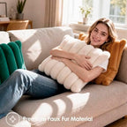 Faux Fur Decorative Throw Pillow Covers 20x20 Set of 2, Beige - Image 2