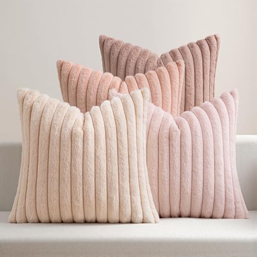 MIULEE Faux Fur Plush Euro Decorative Throw Pillow Covers 24x24, Pink by MIULEE