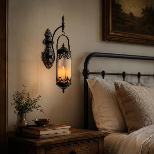 Rustic Antique Gothic Amber Glass Candle Sconce for Fireplace - Image 6