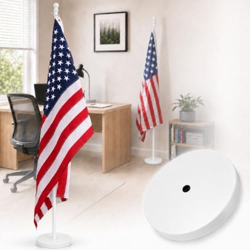 Flag Stand Indoor - 1" Heavy Duty Metal Flag Pole Set with Base,6-8ft Adjustable,Portable & Free Standing for Office,Meeting Room,Classroom,Entry Area,Outdoor Porch Deck (White) by Barcetine