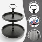 Wooden Farmhouse Round 2 Tier Decorative Tray for Home Kitchen Office - Image 2