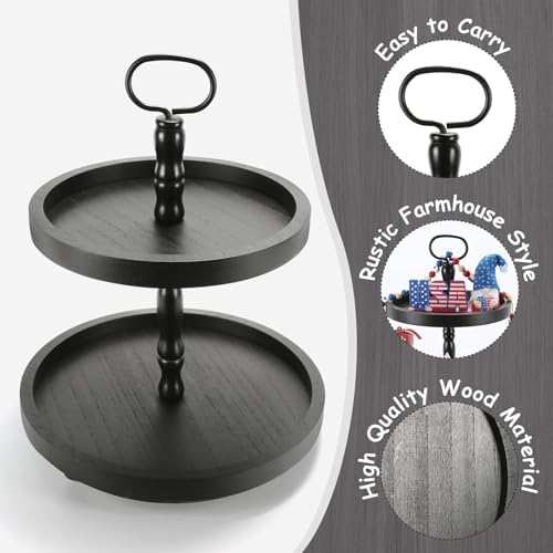 Wooden Farmhouse Round 2 Tier Decorative Tray for Home Kitchen Office - Image 2