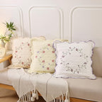 vctops Set of 2 Cotton Quilted Embroidered Decorative Square Throw Pillow Covers with Scalloped Floral Soft Cushion Case for Couch Sofa Bed (Flower D,18"x18") - Image 3