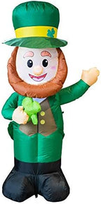 FUNPENY 4 Feet Inflatable St Patrick's Day Decoration, Blow Up Leprechaun with Green Hat and Lucky Clover in Hand for Indoor Outdoor Lawn Yard by FUNPENY