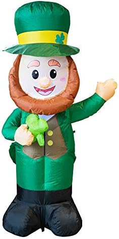 FUNPENY 4 Feet Inflatable St Patrick's Day Decoration, Blow Up Leprechaun with Green Hat and Lucky Clover in Hand for Indoor Outdoor Lawn Yard by FUNPENY