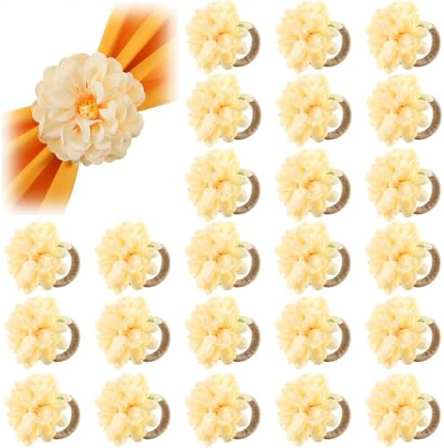 24 Pcs Flower Napkin Rings Daisy Flower Handcraft Floral Napkin Holder Rings for Wedding, Holiday Banquet, Luncheons, Birthday Party Dining Table Decor by Unknown