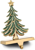 Christmas Stocking Holders for Mantle Glitter Green Xmas Tree Antique Gold Stocking Holder for Fireplace Xmas Stocking Hooks Weighted Hangers Holiday Christmas Decorations Supplies (Antique Tree) - Image 4