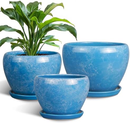Ceramic Plant Pots, 10+8+6 Inch Ceramic Planters Indoor, Blue by EPFamily