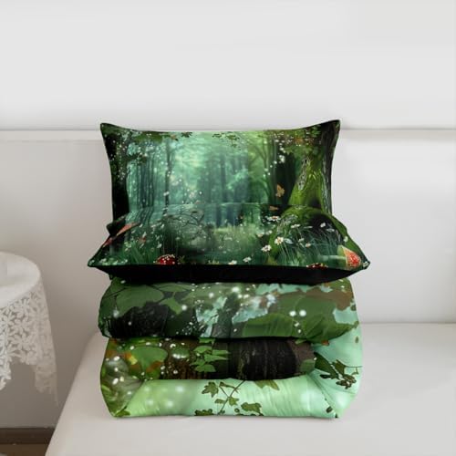 Erosebridal Magical Comforter Set King Size, Mushroom Bedding Set for Girls Women Kids Teens, Daisy Leaves Branches Sunset Nature Duvet Insert, Cute Style Soft Warm Quilted Duvet Bedroom Decor, Green - Image 6