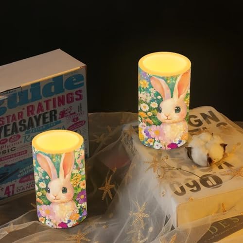 Flameless Candles LED Easter Rabbit Daisy Decorative Candles Battery Operated Ornage Flickering Candles with 18-Key Remote Timer Pillar for Home Living Room Party Table Decorations Green - Image 6