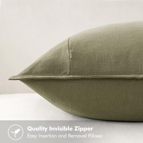MIULEE Decorative Linen Euro Sham Pillow Covers 22x22 Inch Light Olive Green - Image 3