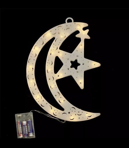 Crescent Moon and Star Light up Decor Medium or Large - Ramadan Festival Hanging Lighted Decorations for Home Decorations Eid Al-Fitr Wall Beautiful Moon Lightning (Both) - Image 6