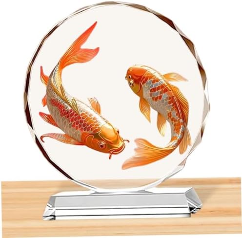 Chinese New Year Rooster & Lychee Crystal Ornament with Double Koi Fish for Feng Shui Wealth, Home Decor and Good Luck Gifts for Housewarming by Unknown