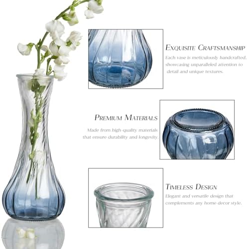 Glass Bud Vase Set of 30 - Small Vases for Flowers in Bulk - Assorted Vintage Crystal Vases for Flowers, Table Centerpieces (Blue, 30 Pcs) - Image 6
