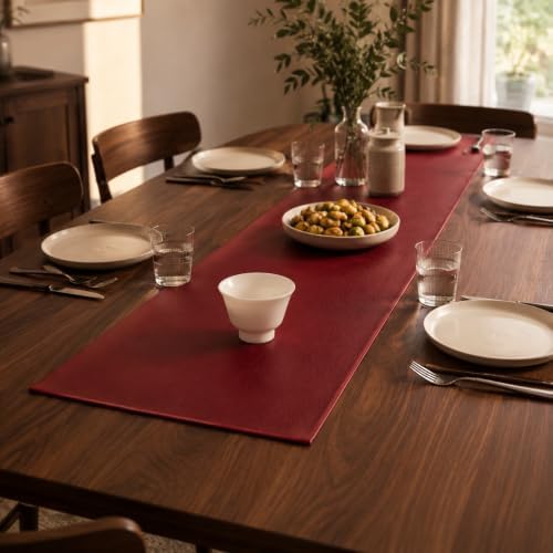 Red Faux Leather Table Runner Waterproof Heatproof for Christmas 120 inch - Image 3