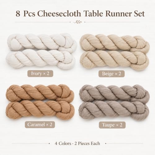 8Pcs Boho Cheesecloth Gauze Table Runners, 35 x 120 in, Neutral Wedding Set - Image 4