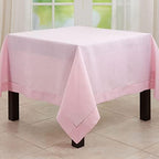 SARO LIFESTYLE Classic Hemstitch Tablecloth - Elegant Everyday Tablecloth with Textured Fabric and Hemstitched Border for Dining Tables and Formal Entertaining, 84"x84", Pink - Image 2