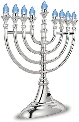 Traditional LED Electric Hanukkah Menorah - Battery or USB Powered, Includes Micro USB Cable (Mettalic Silver, 2) - Image 2