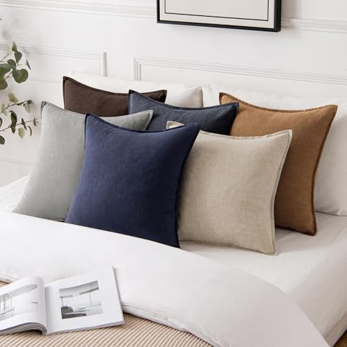 MIULEE Decorative Linen Pillow Covers 20x20 Inch Brown - Image 5