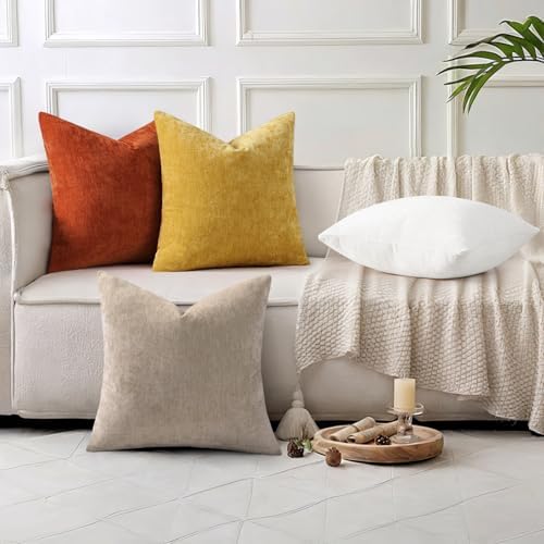 decorUhome Soft Chenille Cream White Throw Pillow Covers 24X24 Set of 2 - Image 5