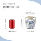 Ceramic Vase with Handles, Vintage Utensil Holder, Flower Decorative Vase Chinoiserie Decor Rustic Farmhouse Retro Floral Vases for Table Bookshelf Mantel Kitchen Living Room Office - 6.7” Blue 018 - Image 2