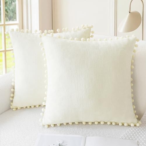 CaliTime Decorative Couch Throw Pillow Covers 22 X 22 Inches Cream by CaliTime