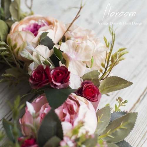 Floroom Floral Wreath, Artificial Peony Wreath, 15"-16" Front Door Decorations Wall Decor - Image 6