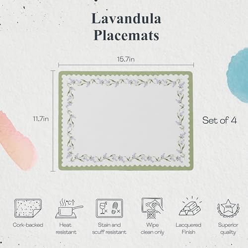 Pimpernel – Portmeirion Lavandula Placemats – GreenWhite, Set of 4 - Image 2