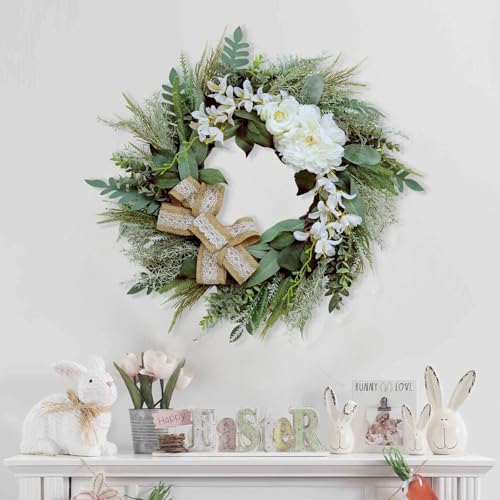 Petalivebloom 22-Inch Eucalyptus Wreath with Lace Bow for Front Door - Image 4