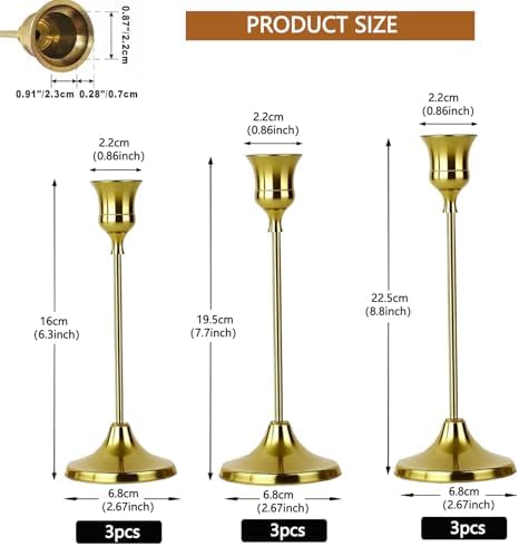 10 Sets Candle Holder Brass Metal Candlestick Holders -Vintage Modern Metal Taper Candle Holders, Decorative Centerpiece for Table Mantel, Wedding Kitchen Home Decor, Wedding Gift,30Pcs - Image 3
