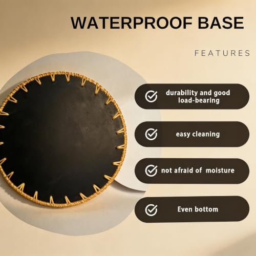 Boho Handwoven Rattan Tray with Mother of Pearl Inlay, 35cm Round Decorative Tray, Wooden Base Serving Tray for Breakfast, Vanity, Coffee Table & Wall Hanging Decor (Size:Big, Pattern:Seaweed) - Image 6