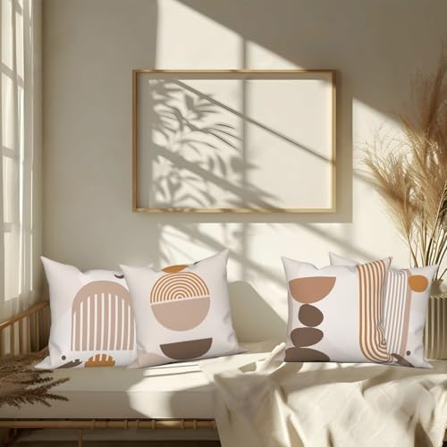 Abstract Bohemian Throw Pillow Covers 22"x22" Set of 4, Modern Minimalist Irregular Geometric Pillow Cases for Sofa Chair Couch Bed Office Garden Patio Farmhouse Indoor Outdoor Decorative - Image 5