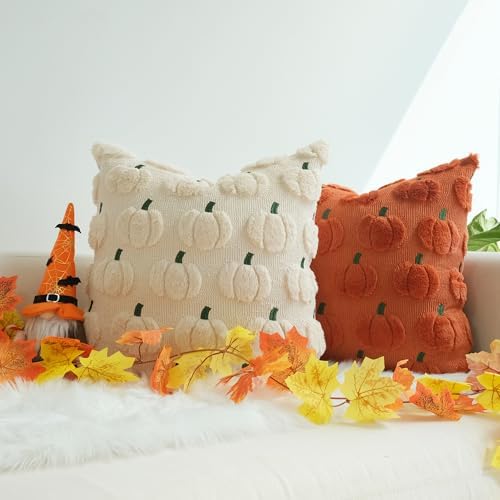 JOJUSIS Decorative Pillow Covers, Fall Pumpkin, 24" x 24", 4-Pack - Image 4