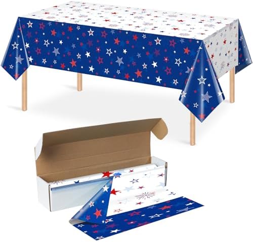 4.5 x 100 Feet Patriotic Tablecloth for 4th of July Independence Day Decorations,Roll of Disposable Custom White Blue Red Star Memorial Day Photography Backdrop for 4th of July Themed Party Supplies by JectivsPartyDecorations