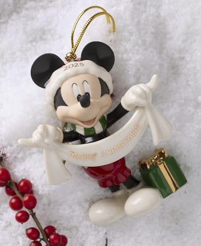 Lenox Ornaments, 2025 Mickey Mouse Merry Christmas Ornament, Porcelain with Gold Cord for Tree Decoration, Christmas Decorations, Winter Tree Ornaments, Winter Decor, Mickey Mouse Design (1 Piece) - Image 4