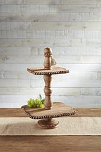 Mud Pie Brown Wood Beaded Tiered Server, 20" x 13" - Image 2
