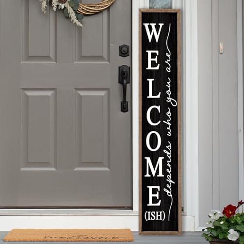 Welcome-ish Standing for Front Porch Sign 45"X9" Wood Black by LuZhiQiang