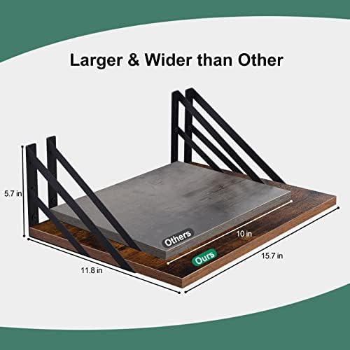 Tectocker-DOU 2 Pc Deep Floating Wall Shelves, Heavy Duty, 16x12, Brown - Image 3