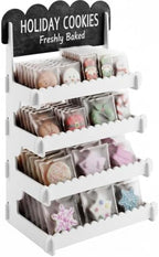 HOTCAN Wooden Cookie Display Stand with Chalkboard Sign for Bakers, Vendors, Craft Fairs | Pastry Display for Market Booths & Events | 4 Tiered Cookie Display for Muffins, Cakes, and Pastries (White) by HOTCAN